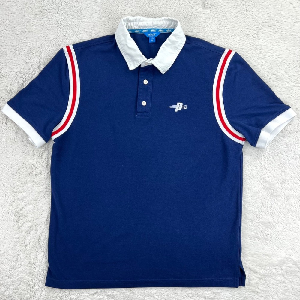 Prince Pickleball Polo Shirt Men's M Blue Red White Trim Short Sleeve‎ Athletic